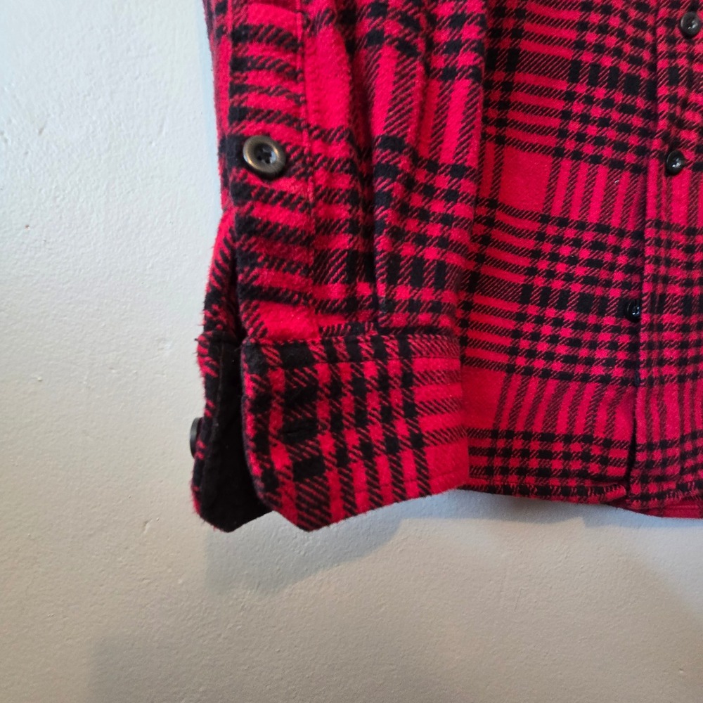 Woolrich Flannel Shirt Mens M Red Black Plaid Wool Blend Heavyweight - Picture 3 of 12